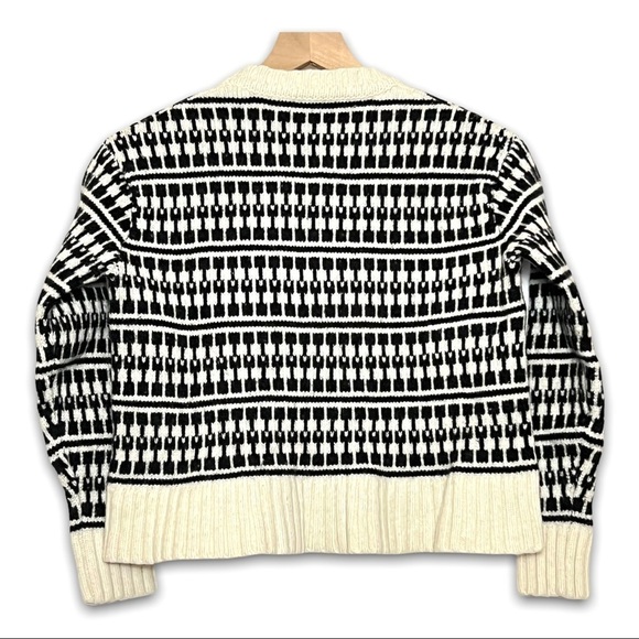 JASON WU Cropped Geometric Graphic Stripe Wool Sweater in Black & Ivory Size XS - Picture 4 of 7